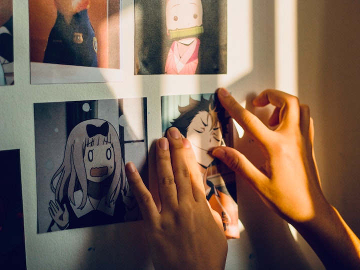 Photos of manga and anime, a famous genre of cartoon from Japan, are